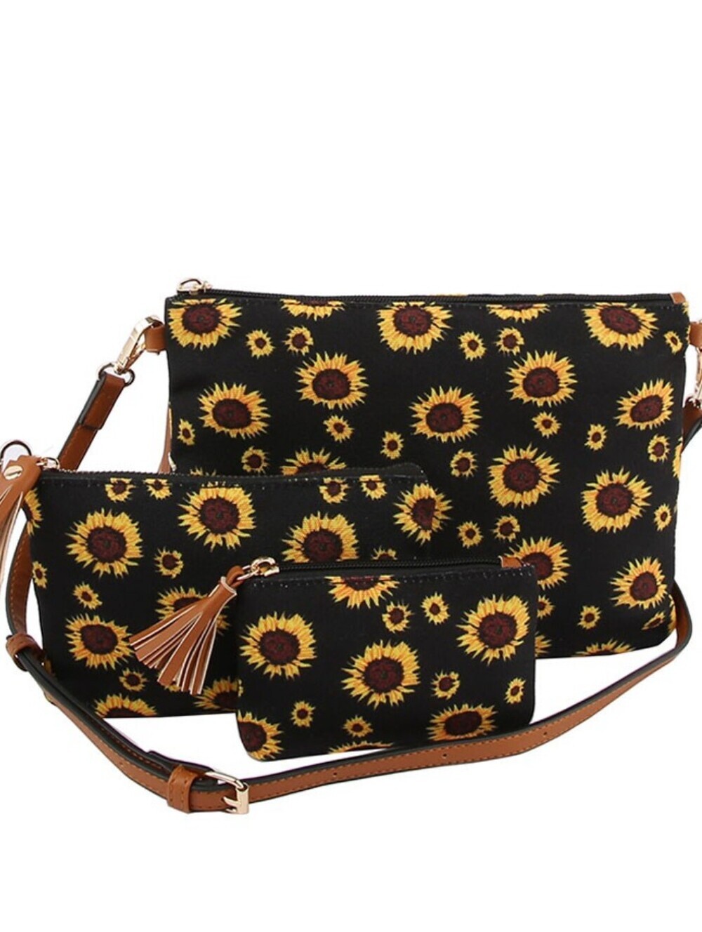NWT Sunflower Print 3 Piece Croosbody Bag